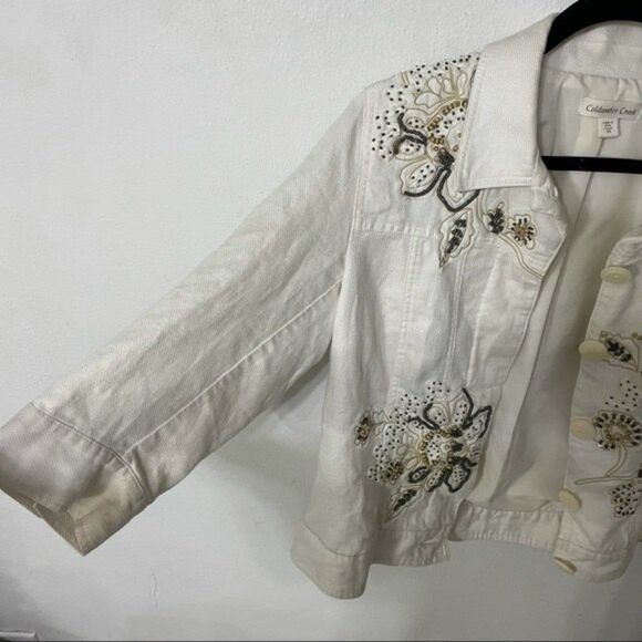 Coldwater creek jacket womens ivory embroidered floral jacket size 10 - Picture 4 of 11